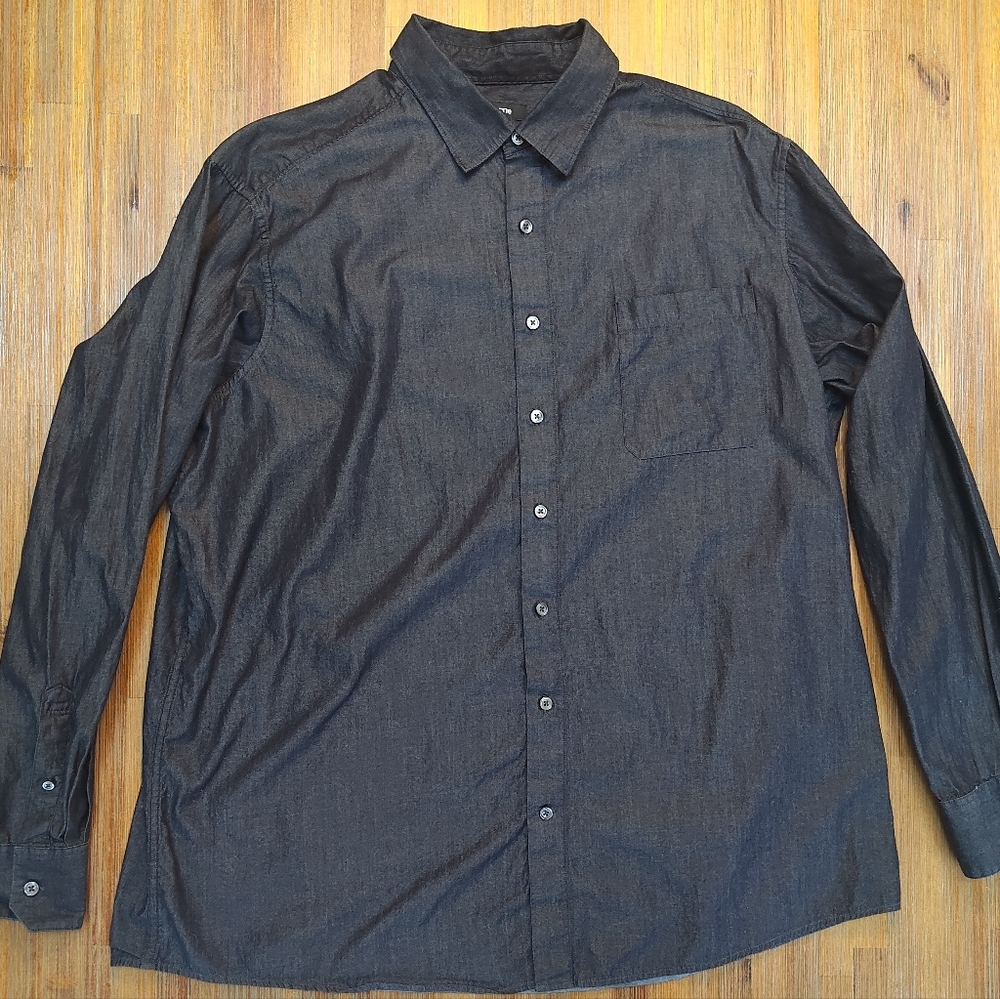 Claiborne Long Sleeve Button Down Shirt Gray men's XLT Tall 100% Cotton